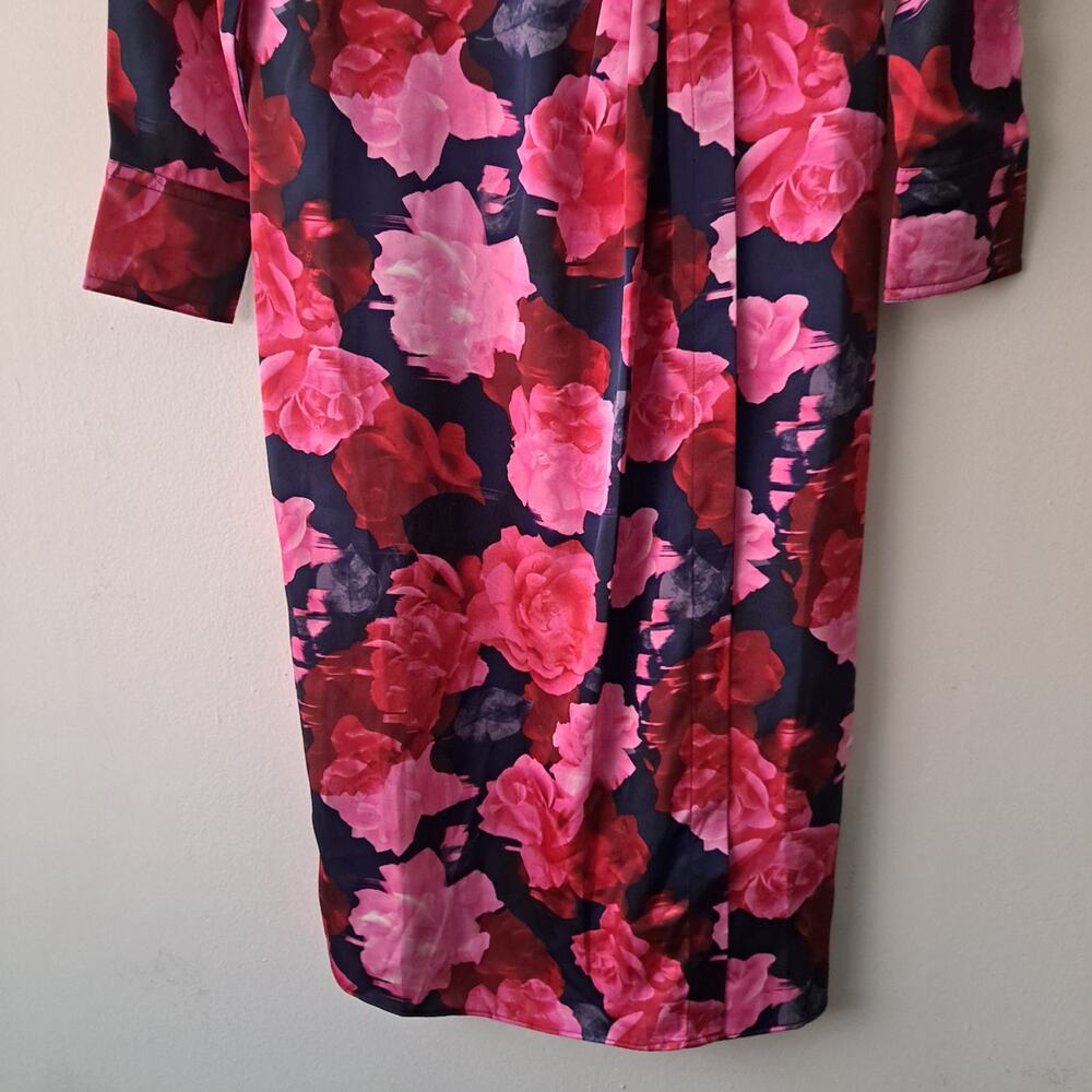 NWT Nicole Miller Floral Dress Collared Midi Faux Wrap Pink Navy Womens Size 6 - Picture 9 of 15